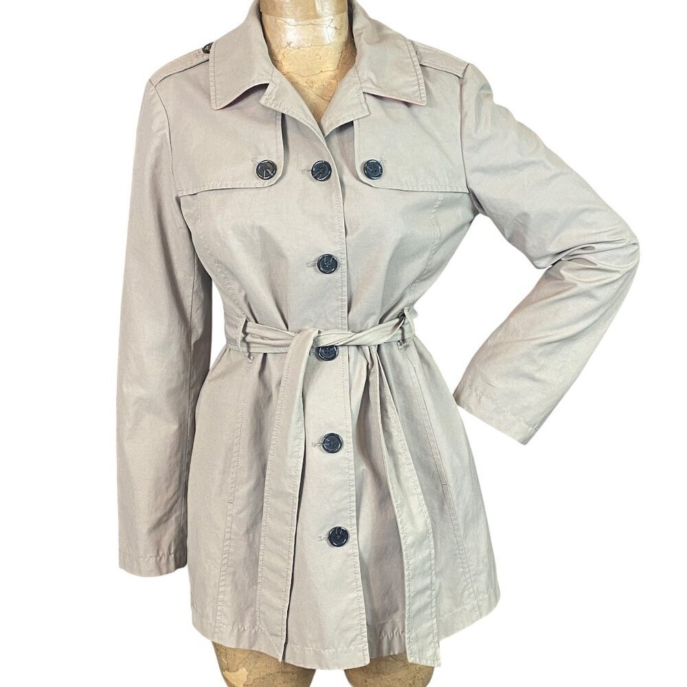 Lands' End Cropped Trench‎ Coat Women's S (6-8) Khaki-Beige #294M - Picture 3 of 10